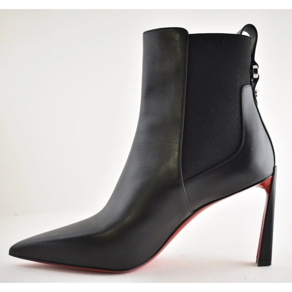 Christian Louboutin Condodo 85 Black Calf Leather Short Ankle Heel Boot 40.5